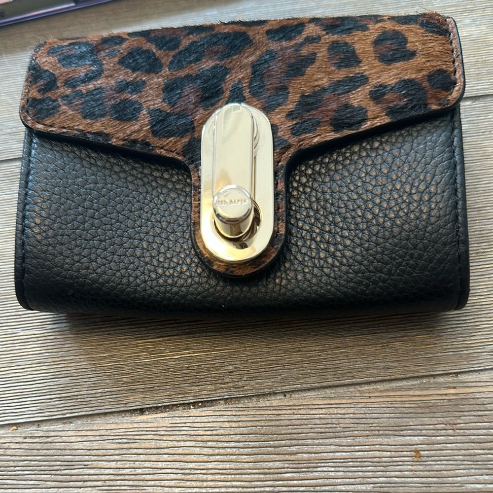Ted Baker Black Leather Wallet with Gold Zipper